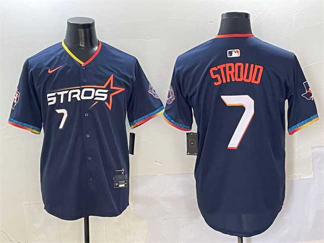 Men%27s Houston Astros #7 C.J. Stroud Navy 2025 City Connect With Texas Patch Limited Stitched Jersey